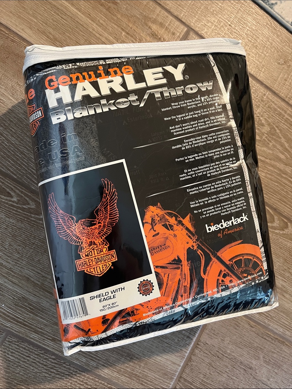 Harley-Davidson Black & Orange Eagle Shield Throw Blanket